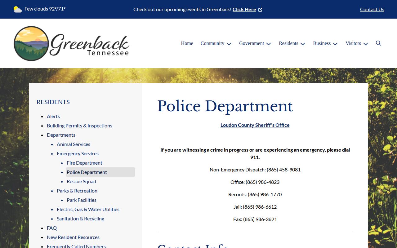 Greenback sheriff-provided police service and Loudon County booking records