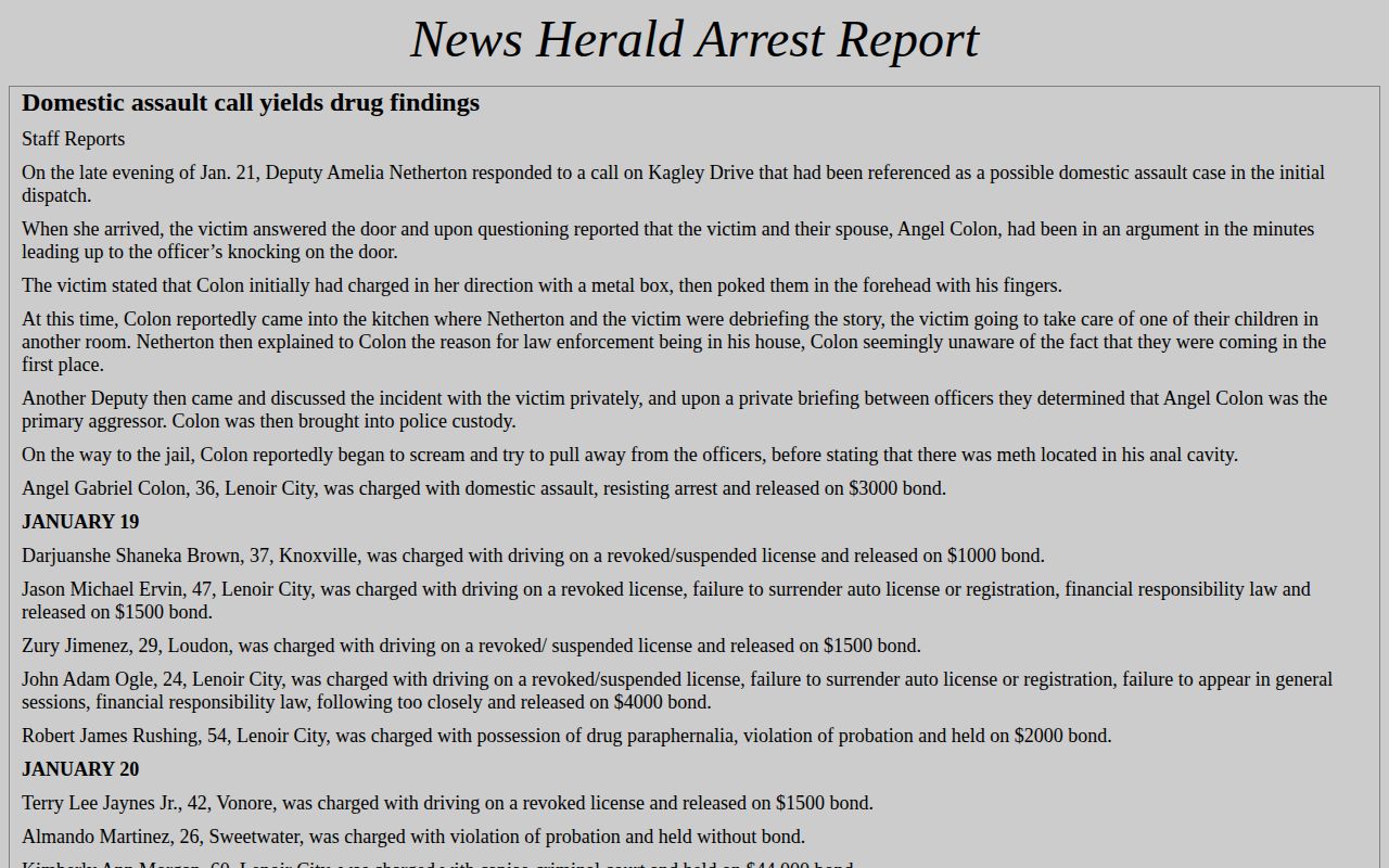 Loudon County local arrest-report coverage from The Daily Edition